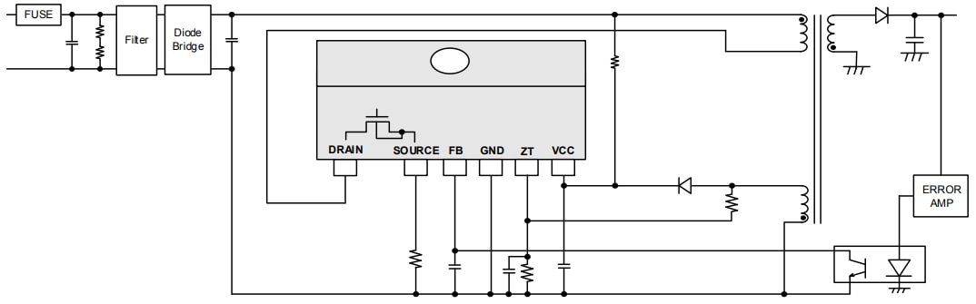 Schéma du circuit d'application - ROHM Semiconductor CI convertisseurs CA/CC avec MOSFET SiC